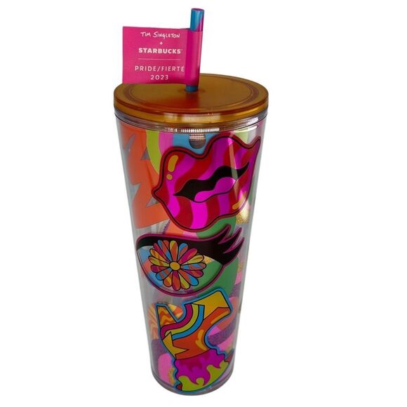 Starbucks 2023 Tim Singleton Sign Glitter Acrylic Venti Tumbler NWT 24 oz - Picture 3 of 9